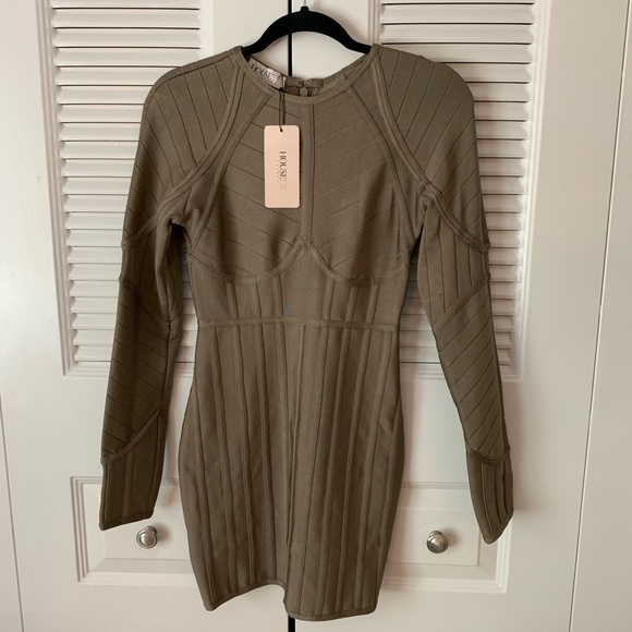 House of CB long sleeve khaki bandage bodycon - Picture 5 of 7